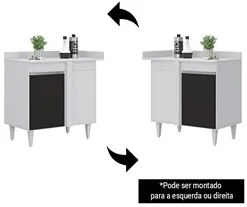 Balcão de Canto Reto com Tampo 1 Porta Denver Branco/Preto - Lumil