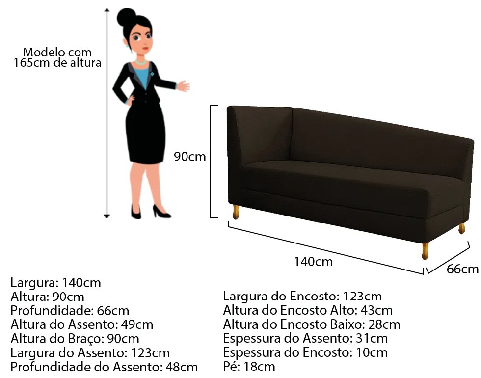 Recamier Valéria 140cm Lado Esquerdo Corano Marrom - ADJ Decor