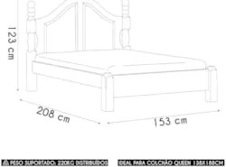 Cama Casal Clássica 140cm Pé Madeira Eduarda Freijó F07 - Mpozenat