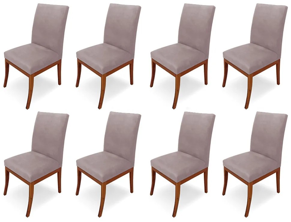 Conjunto 8 Cadeiras Raquel para Sala de Jantar Base de Eucalipto Suede Crepe
