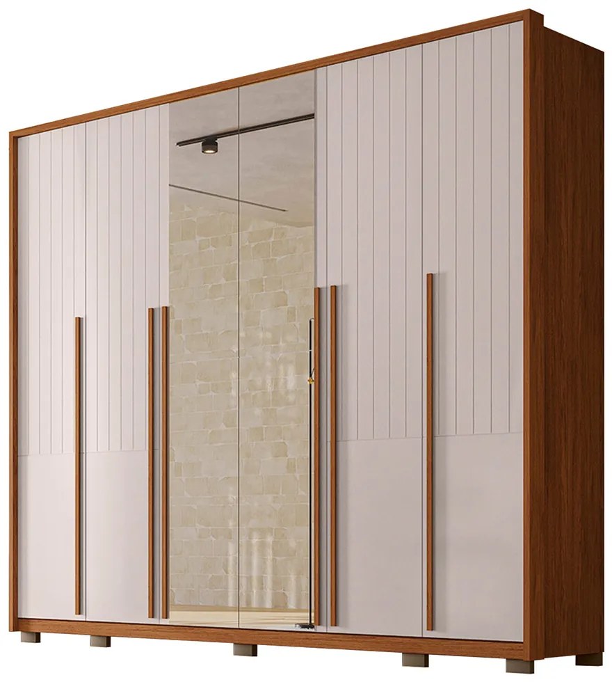 Guarda Roupa Casal Ema 6 Portas de bater com Espelhos 6 Gavetas em MDF Freijo/OffWhite G11 - Gran Belo