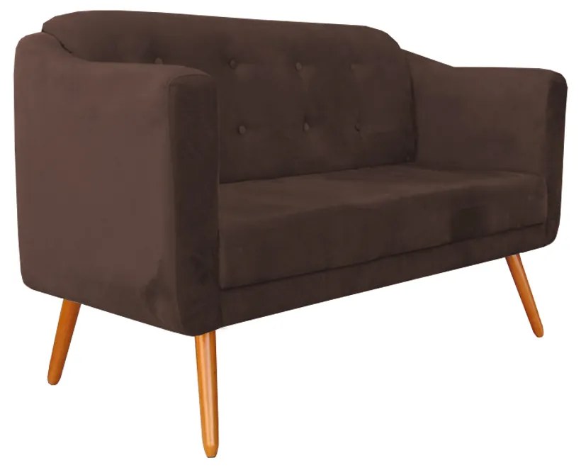 Namoradeira Bruna 1,40 m 2 Lugares Pés Palito Suede Marrom