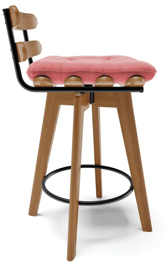 Kit 04 Banquetas Giratória Costela Suede Base Madeira MA70 - DRossi - Rose