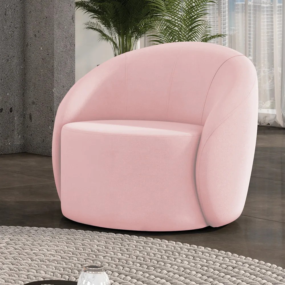 Poltrona Decorativa Orgânica Giratória Lua Suede D03 - D'Rossi - Rosa Bebê