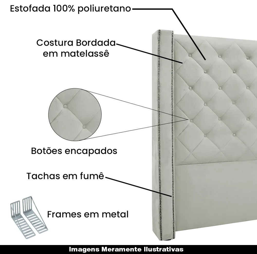 Cabeceira Decorativa Casal 1,64M Loewe Veludo Prata G63 - Gran Belo