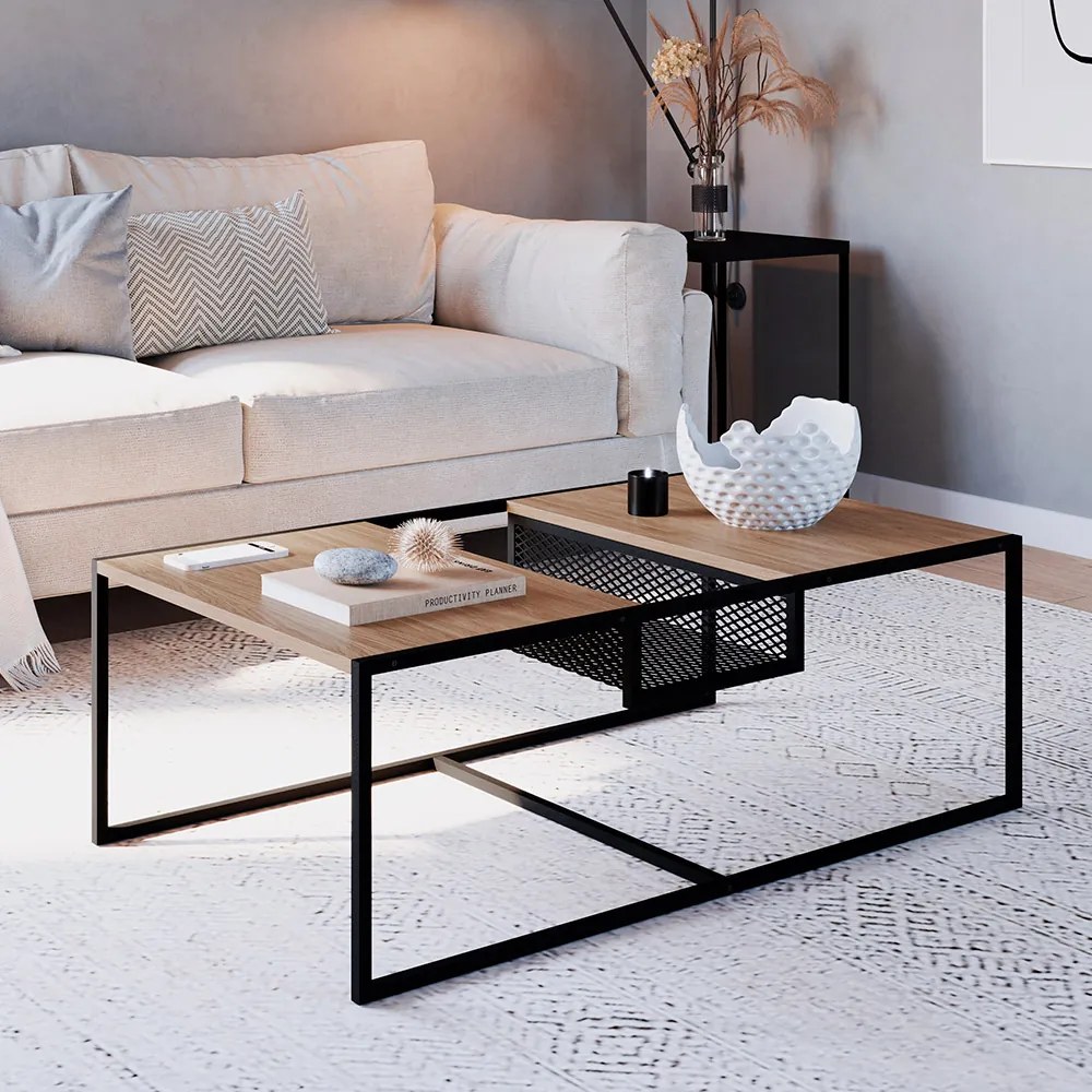 Mesa de Centro New 100 cm Hanover e Preto - D'Rossi