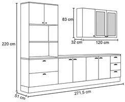 Cozinha Modulada Completa 271cm 5 Peças 9 Portas 5 Gavetas Liana H02 B