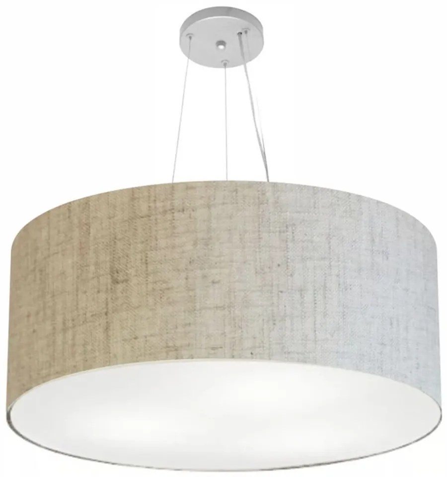 Lustre Pendente Cilíndrico Md-4074 Cúpula em Tecido 60x30cm Rustico Bege - Bivolt