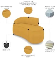 Sofá 2 Lugares Para Sala 140cm Orgânico Wendi Boucle Mostarda I01 - M