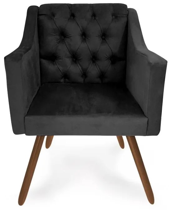 Kit 2 Poltronas Decorativas Capitonê Amanda Retrô Suede Preto - Loja Sheep - Preto