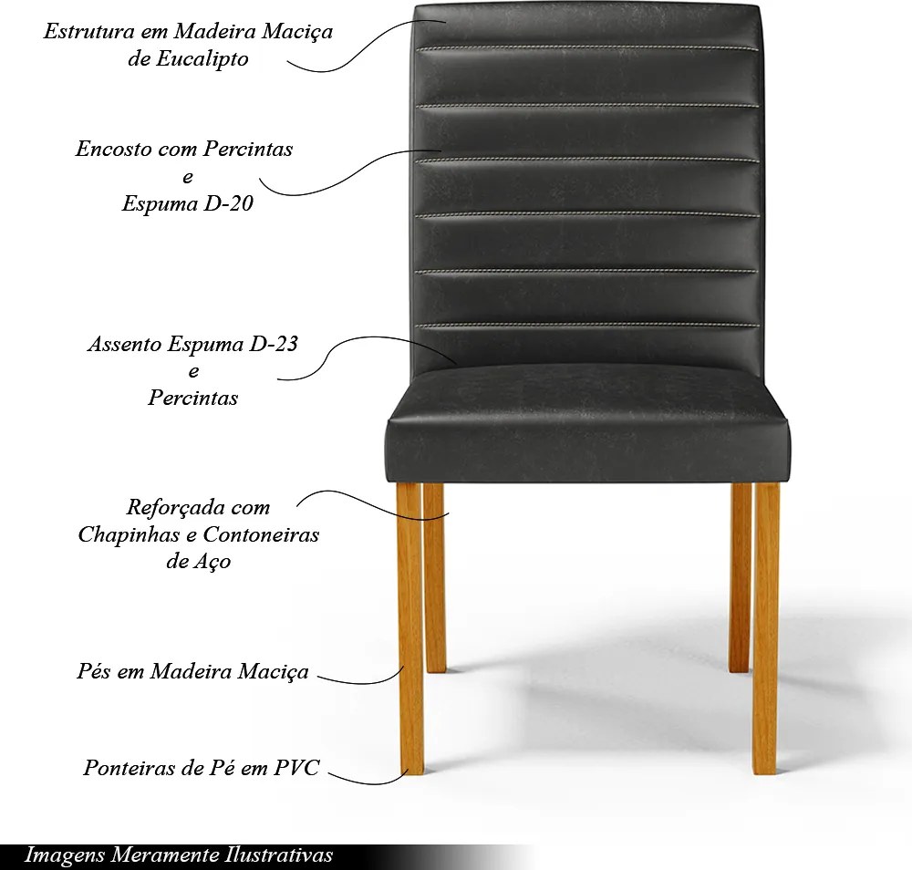 Cadeira Sala de Jantar Veiga Estofada Madeira Maciça PU Preto G78 - Gran Belo