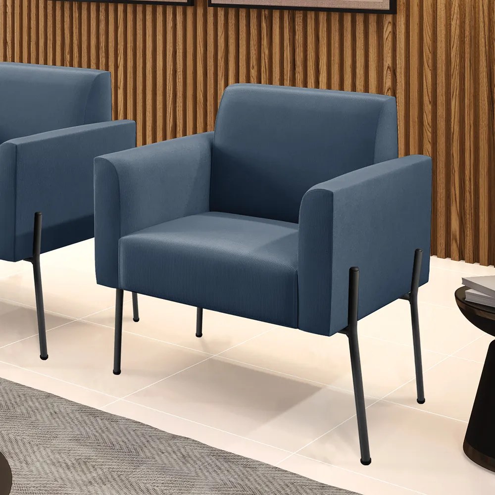 Poltrona Pé de Ferro Preto para Sala Marisa Suede D03 - D'Rossi - Azul Marinho