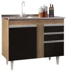 Armário Aéreo Indiana e Balcão Gabinete 100cm com Pia Inox Luziania Ca