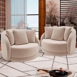 Kit 2 Poltronas Decorativa Giratória para Sala Kaly M22 Veludo Bege -