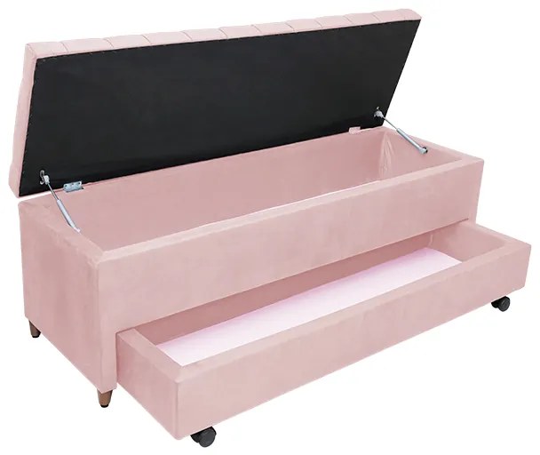 Calçadeira Baú com Sapateira Solteiro 90cm Paris Capitonê Suede Rosa - Sheep Estofados - Rosa