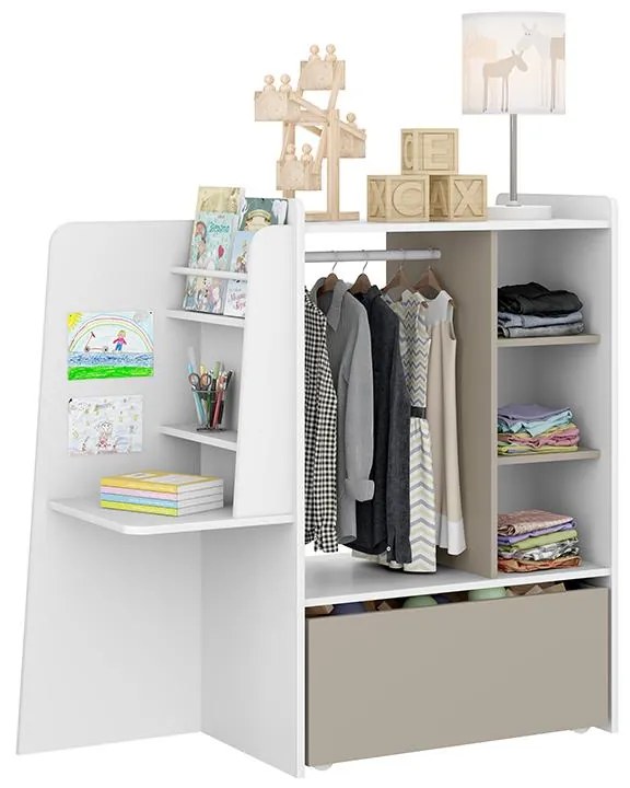 Closet Guarda Roupa Infantil Mimo Com Banquinho - Branco/fumê