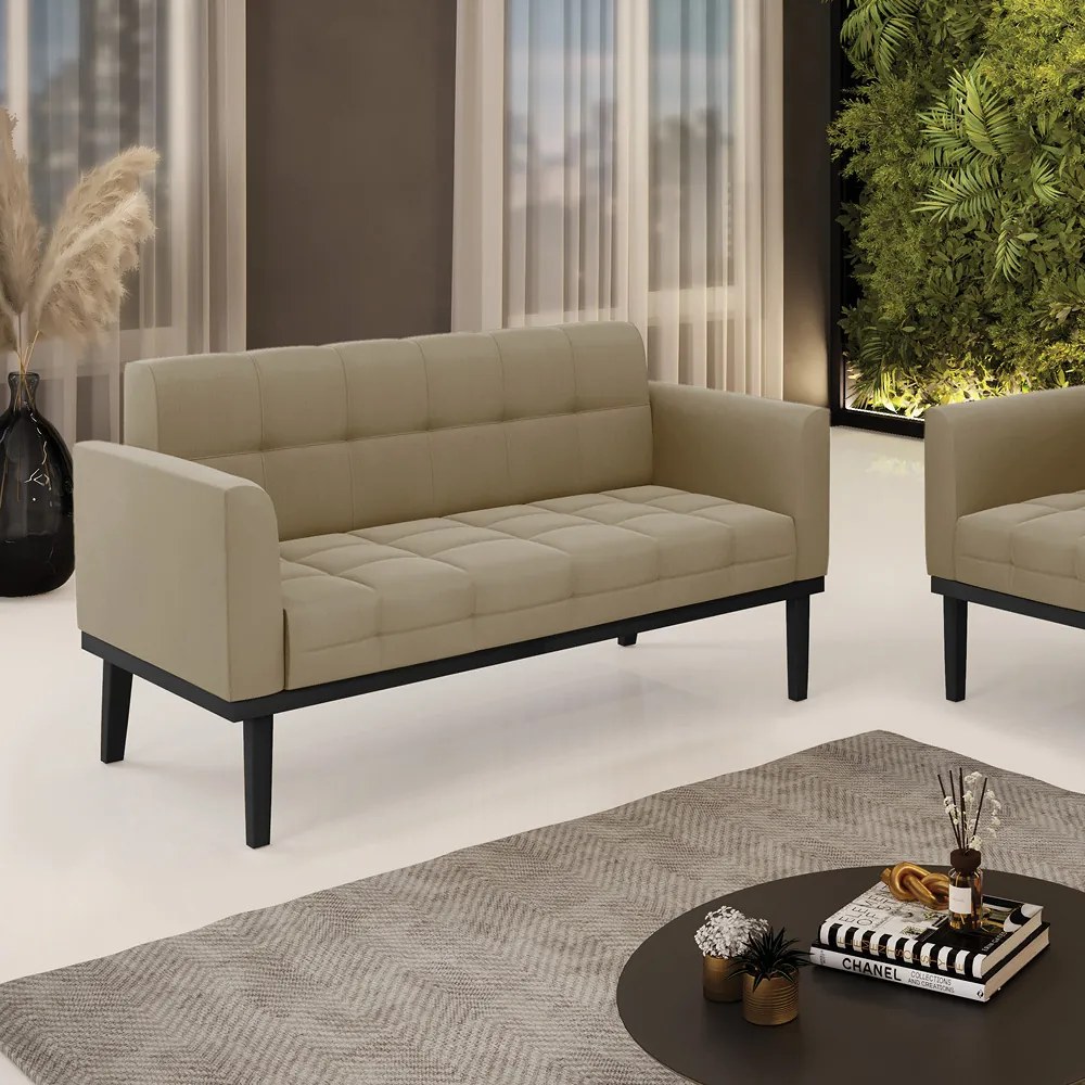 Sofá Namoradeira 2 Lugares Base de Madeira Preto Elisa Suede D03 - D'Rossi - Marrom Rato