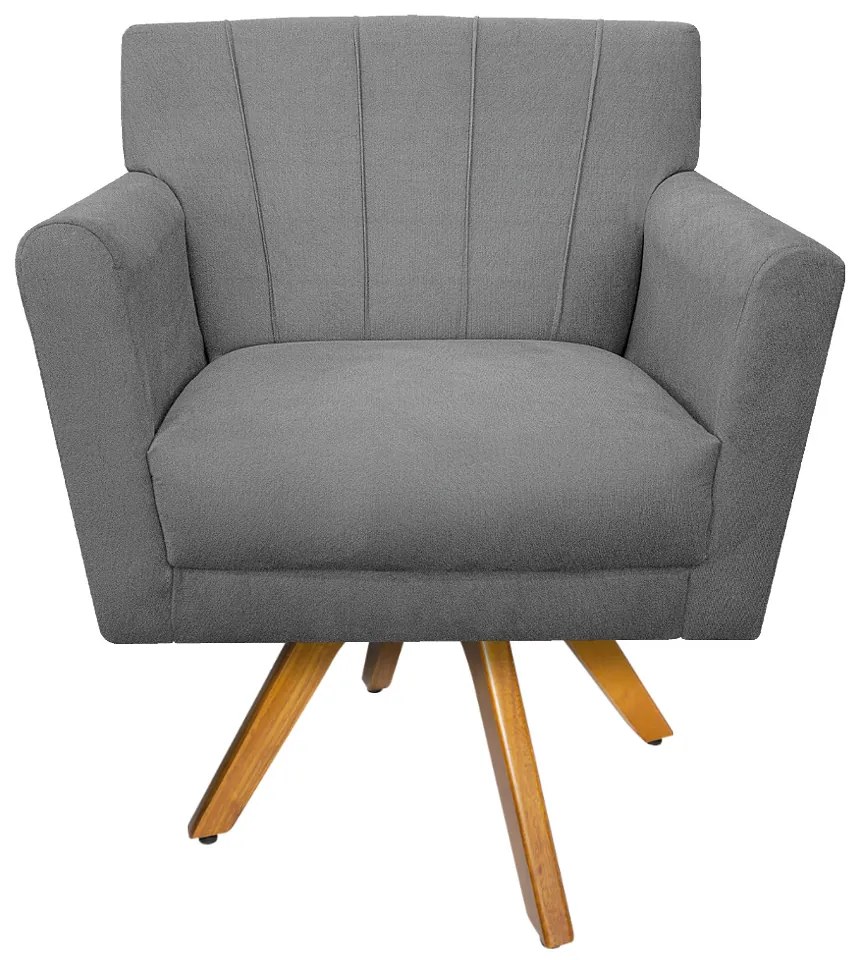 Poltrona Laura Base Giratória de Madeira Suede Cinza - ADJ Decor