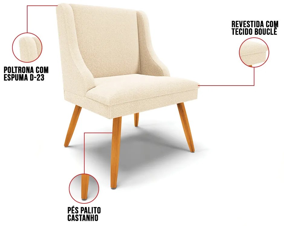 Cadeira Sala de Jantar Pé Palito Castanho Kit 4 Liz Bouclê D03 - D'Rossi - Bege