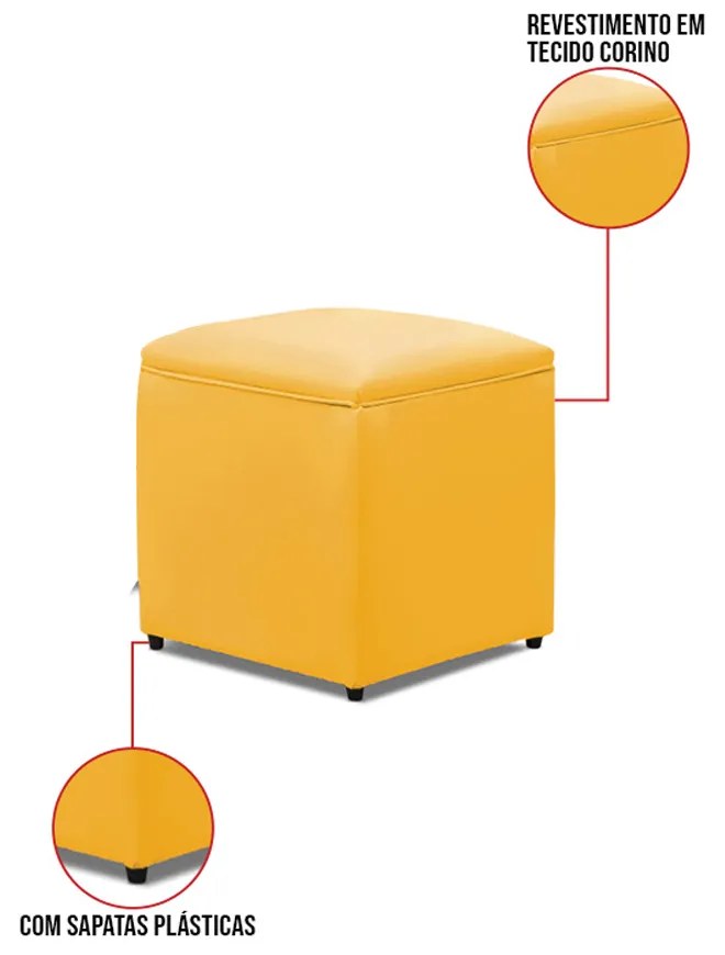 Puff Decorativo Quadrado para Sala Lígia Sintético E03 - D'Rossi - Amarelo