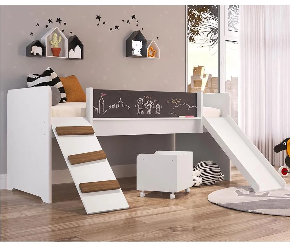 Cama Criança Infantil Solteiro Com Escorregador Rampa BY710