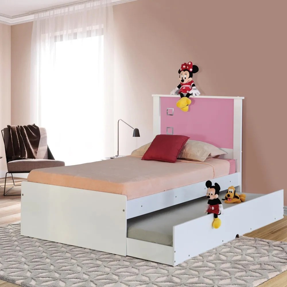 Cama Bibox Solteiro Reino Branco/Rosa G68 - Gran Belo