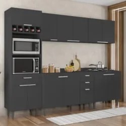 Armário de Cozinha Com Tampo CP05 260cm Pérola Preto Z34      - Mpozen