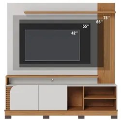 Estante Painel para TV 75 Pol Madrid C05 Off White Matte/Freijó - Mpoz