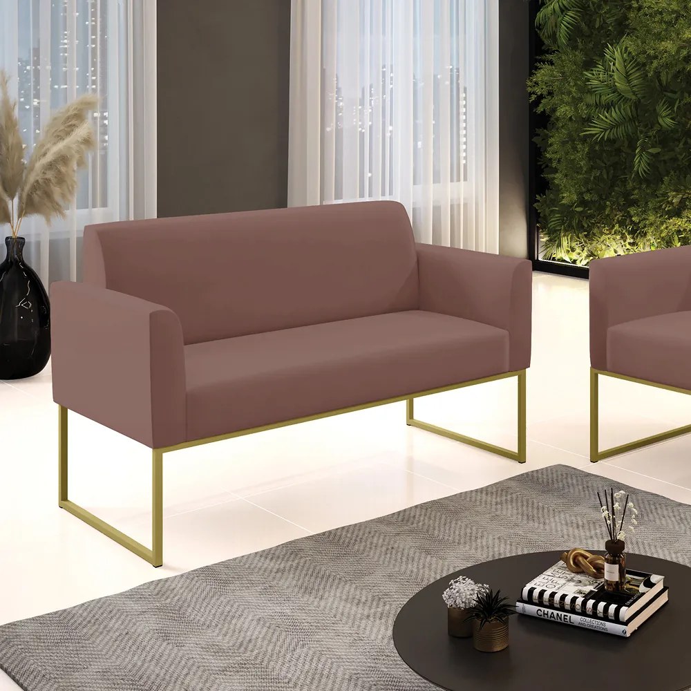 Sofá Namoradeira Base Industrial Dourado Marisa Veludo D03 - DRossi - Rose
