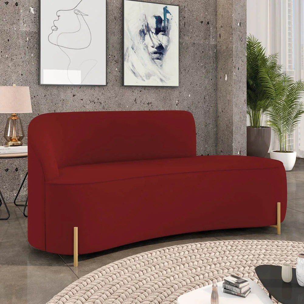 Sofá 3 Lugares Orgânico 180cm Pé em Aço Dourado Morgan Veludo D03 - D'Rossi - Marsala