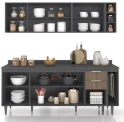 Armário de Cozinha Com Tampo CP11 200cm Pérola Grafite/Freijó Z34 - Mp