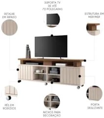 Rack Bancada de TV 70 Pol 180cm Briz H01 Castanho/Off White - Mpozenat