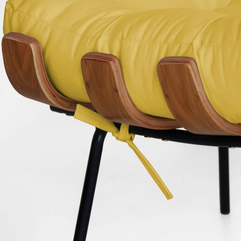 Puff Decorativo Sala de Estar Costela Rib Suede Amarelo