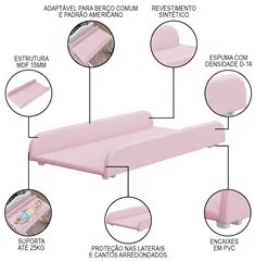 Suporte Trocador para Berço Americano Cloud Sintético Rosa - Phoenix