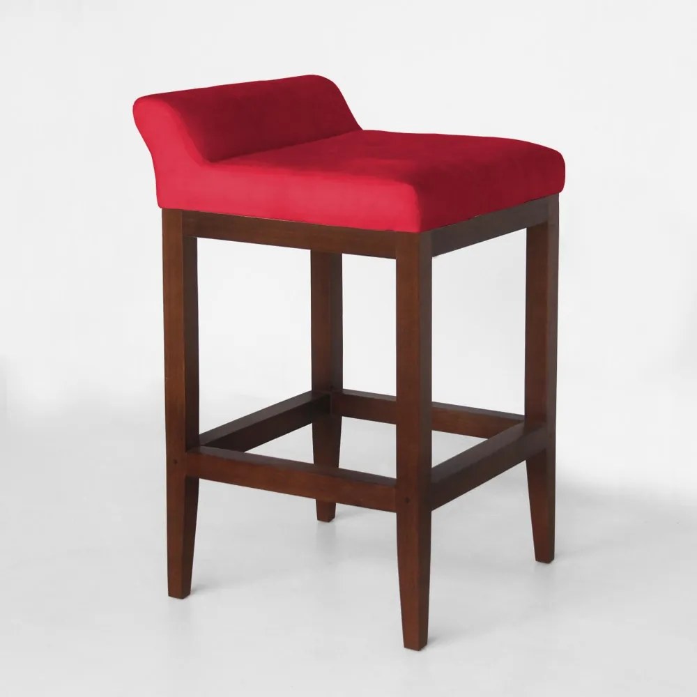 Banqueta Alta Lotus Base Madeira Maciça Estofada Suede Vermelho
