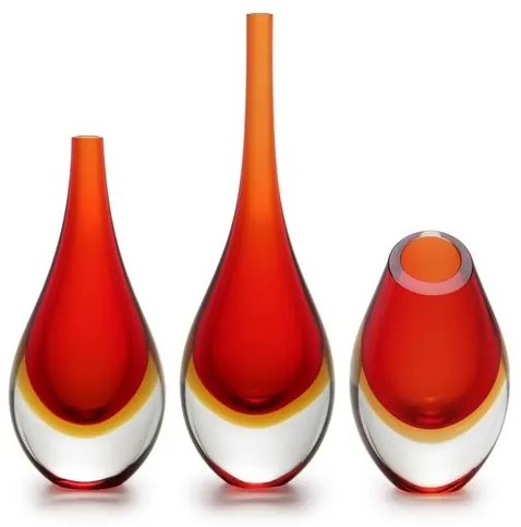 Conjunto 3 Gotas Mini Bicolor Vermelho com Âmbar Murano Cristais Cadoro