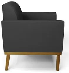 Poltrona Decorativa Base Madeira Castanho Maressa Sintético Preto - Ib