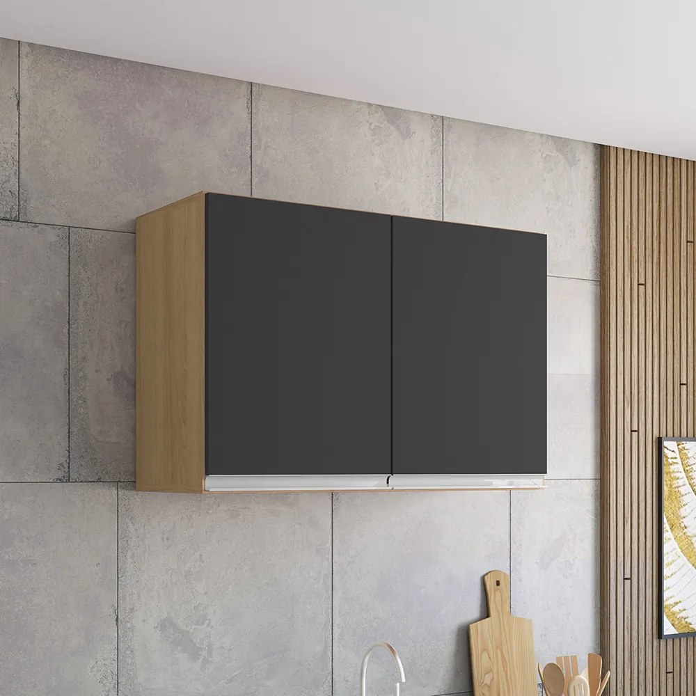 Armário Cozinha Aéreo 81cm com 2 Portas Leticia A01 - D'Rossi - Amendoa e Preto