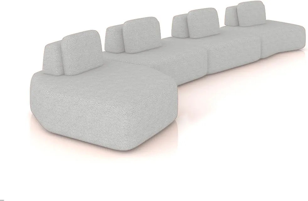 Sofá 4 Lugares Orgânico com Chaise e 3 Módulos Berlim Bouclê Cinza Claro K01 - D'Rossi