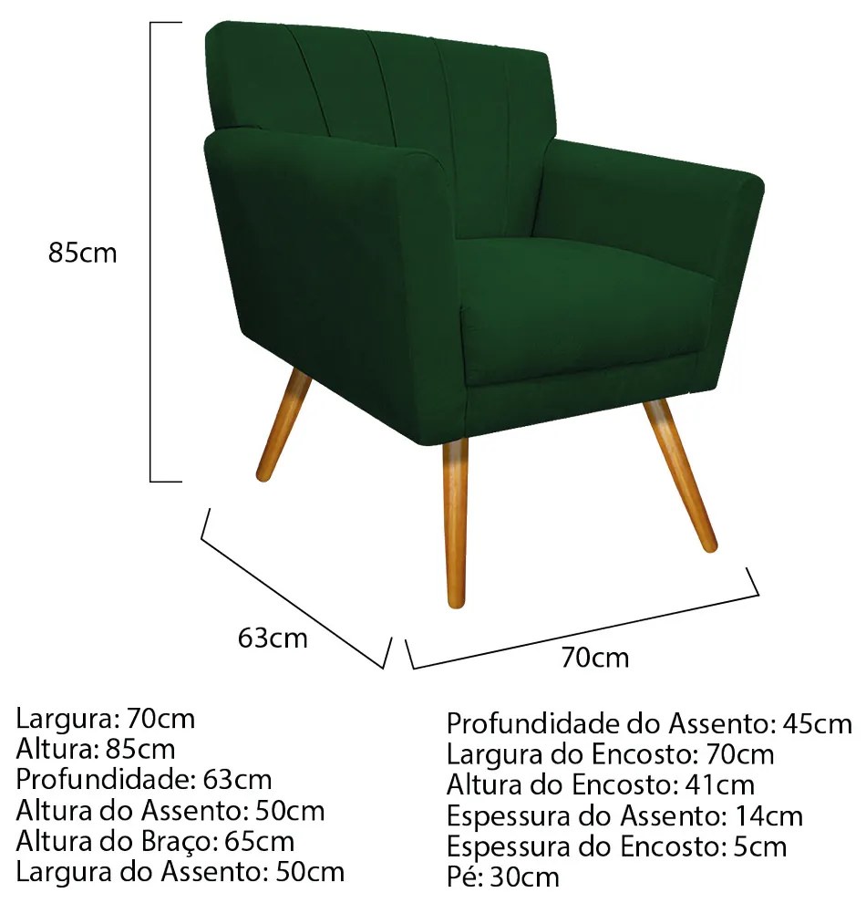 Poltrona Laura Pés Palito Mel Suede Verde - ADJ Decor
