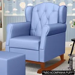 Poltrona de Amamentação Base Madeira Balanço Letícia Sintético Azul -