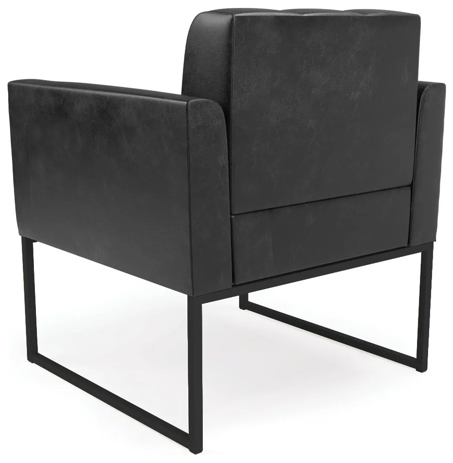 Poltrona Sala Decorativa Elisa Industrial Preto Sintético Pu D03 - D'Rossi - Couro preto