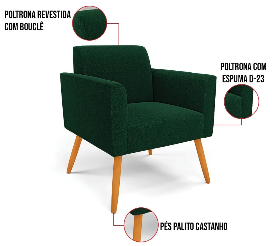 Poltrona Sala Estar Pé Palito Castanho Marisa Bouclê D03 - D'Rossi - Verde