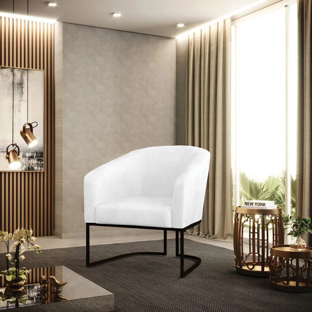 Poltrona Decorativa Industrial Preto Stella Sintético PU D03 - D'Rossi - Branco