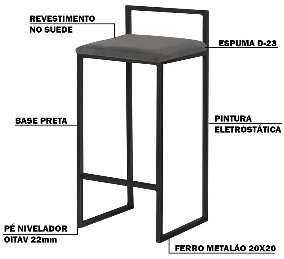 Kit 2 Banquetas Decorativa Jasmine Base Preto Suede Cinza G41 - Gran Belo