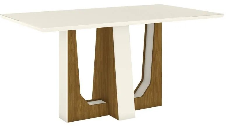 Mesa de Jantar Tampo de Vidro 160cm Alfa Nature Off White