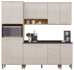 Armário Cozinha 5 Peças CP02 Com Tampo Nádia Mocca/Avelã L01 - Mpozena