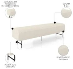 Puff Recamier Decorativo Pés em Ferro 140cm Dublin Z37 Linho Creme - M