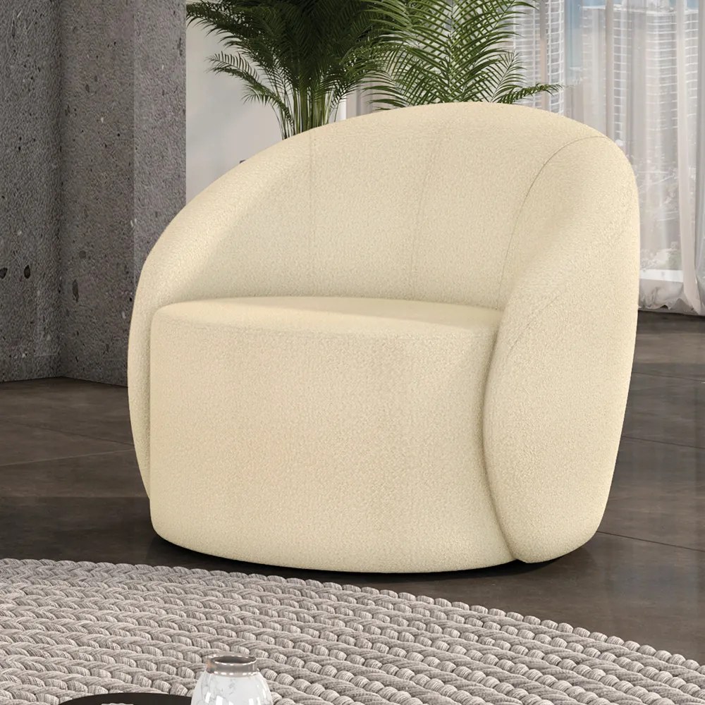 Poltrona Decorativa Orgânica Giratória Lua Bouclê D03 - D'Rossi - Bege