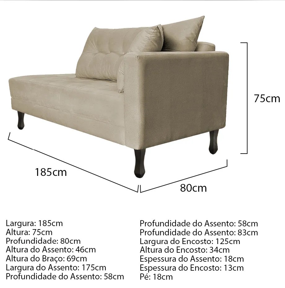 Kit Diva Recamier Azura 185cm Lado Esquerdo e 02 Poltronas Classic Suede - ADJ Decor